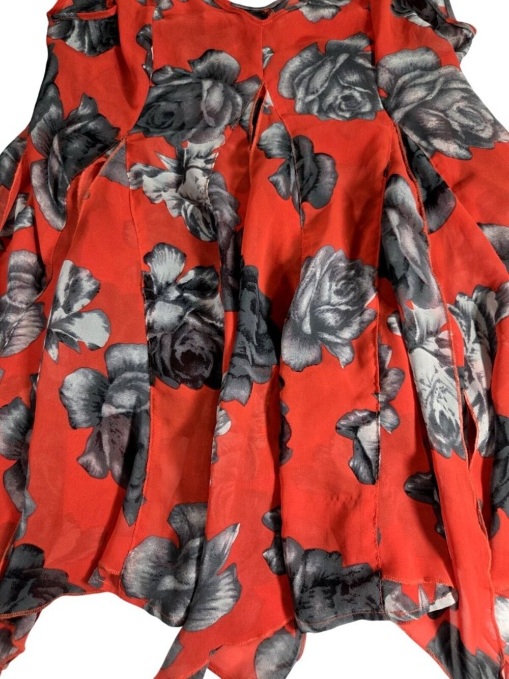 Free People Alyson Floral Slip Dress Red Black Boho Mini Handkerchief Hem Flowy - Picture 4 of 7